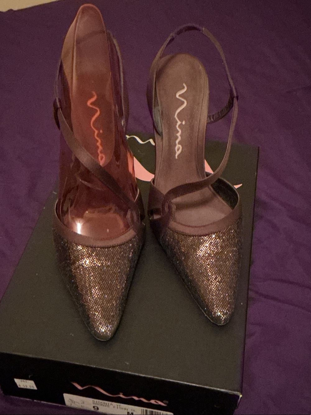 Nina Brown Metallic Pointed Slingback Flats